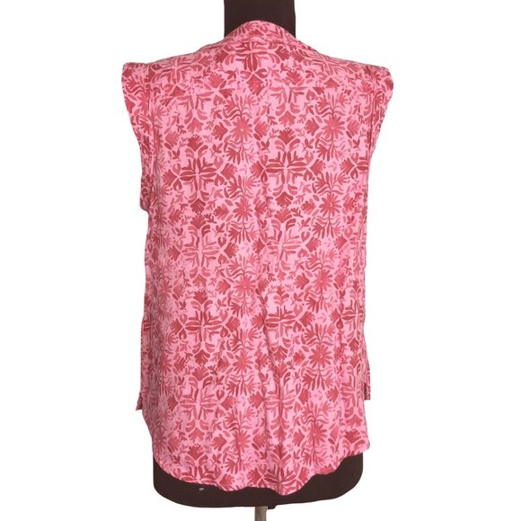 Vineyard Vines Size S Blouse Tunic Linen Tile Otami Tassel Pink Floral Hi Low - Picture 2 of 10